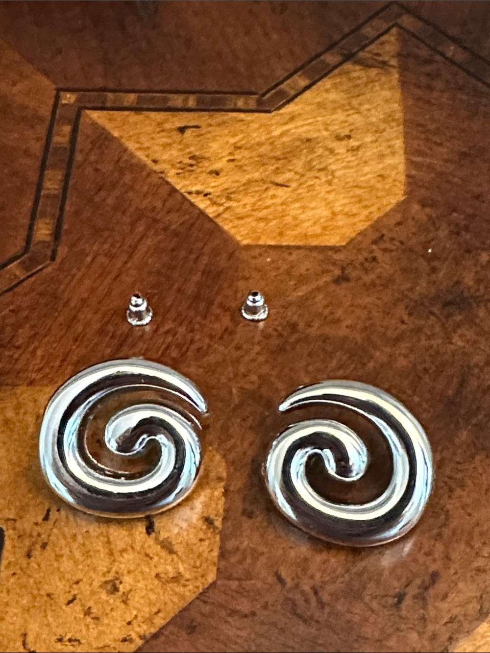 Polished Spiral Stud Earrings in Silver Tone - Picture 5 of 8